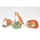 Three Royal Crown Derby paperweights, Vixen, Otter and Fox Cub, all gold stoppers.