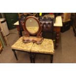 Turned leg pine kitchen table, four various chairs, toilet mirror,large clamp,