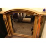 Large pine arch top over mantle mirror, 160cm by 130cm.