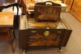 Oriental carved camphor wood box and magazine rack (2).