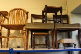 Eleven assorted chairs and three stools, including pair of Regency rope bar back, three farmhouse,