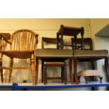 Eleven assorted chairs and three stools, including pair of Regency rope bar back, three farmhouse,