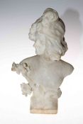 Art Nouveau alabaster bust of Paquerette, 42cm high.