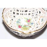 Herend porcelain pierced basket bowl, 21.5cm diameter. Condition: Good.