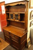 Old Charm style dresser, refectory table and set of six chairs.