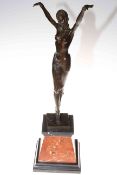 Bronze model of an Art Deco style dancing girl on marble plinth, 54cm high.