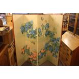 Two Oriental four fold dressing screens, each decorated with butterflies and flowers (modern).