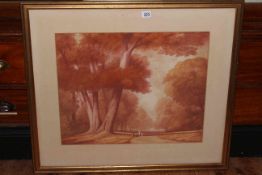 Pair 19th Century watercolours depicting a walk in woodland and extensive landscape, 45cm by 55cm,