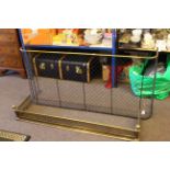 Late Victorian wire fire guard with brass top rail (137cm internal width), and,