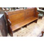 Pitch pine church pew, 190cm by 100cm by 46cm.