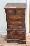 Georgian style oak miniature eight drawer chest on bracket feet, 45cm wide, 92cm high, 31cm deep.