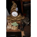 Lucas Silver King lamp, gilt mantel clock,