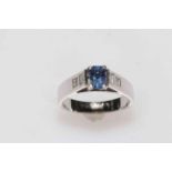 Sapphire, diamond and 9 carat white gold ring,