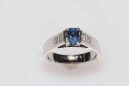 Sapphire, diamond and 9 carat white gold ring,