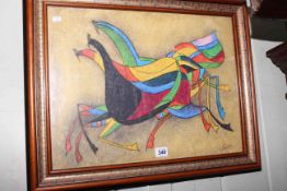 Abstract horses print, framed, 47cm by 58cm overall.