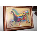 Abstract horses print, framed, 47cm by 58cm overall.
