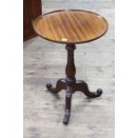 Victorian mahogany circular tray top tripod table with turned and shaped column.