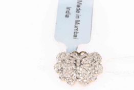 9 carat gold and multi stone diamond set butterfly pendant, 1.75cm across, with certificate.