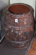 19th Century stoneware tree trunk design barrel, 64cm high, W. Hudspith Haltwhistle.