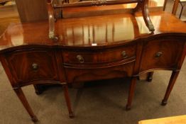 Reproduction mahogany serpentine front sideboard, four drawer bureau, sofa table,