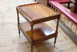 Mahogany two tier side table with brush slide to the top and single drawer to lower shelf,