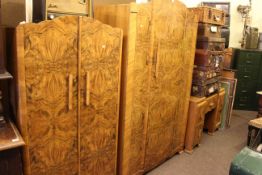 1950's three piece figured walnut bedroom suite. Condition: We would say fair condition.