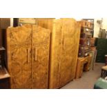 1950's three piece figured walnut bedroom suite. Condition: We would say fair condition.