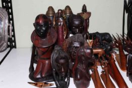 Large collection of ethnic and tribal wood carvings.