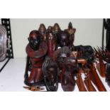 Large collection of ethnic and tribal wood carvings.