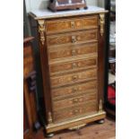Marble topped and gilt mounted French marquetry five drawer secretaire with two drawer satinwood
