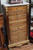 Marble topped and gilt mounted French marquetry five drawer secretaire with two drawer satinwood