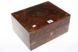 Victorian burr walnut and brass mounted Gentleman's travelling case with well fitted interior,