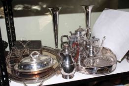 Good collection of silver plated ware including trays, tea services, two toast racks, etc.