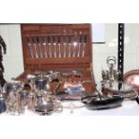 Canteen of cutlery, EPNS tea set and egg cruet, tureen, dish, etc.