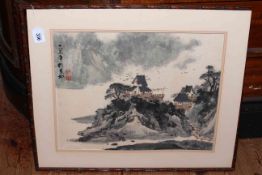 Chinese picture of houses in landscape, 40cm by 50cm.