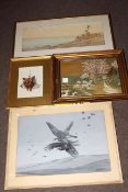 Spy print and others, Egyptian watercolour, six Royal Doulton Rondelay coffee cans and five saucers,