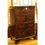 Mahogany four height bow front chest on bracket feet, 48cm wide, 75cm high, and 36cm deep.