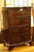 Mahogany four height bow front chest on bracket feet, 48cm wide, 75cm high, and 36cm deep.