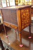 Small marquetry mahogany and satin walnut side cabinet with tambour sliding door,