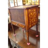 Small marquetry mahogany and satin walnut side cabinet with tambour sliding door,