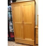 Modern oak four piece bedroom suite comprising double door wardrobe,