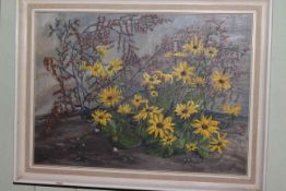 Elizabeth Baxandall, Floral Still Life, oil on board, 39cm by 55cm, framed.