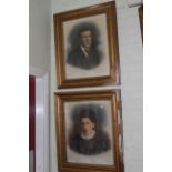 Collection of seven pictures and two mirrors, including four early 20th century portraits.