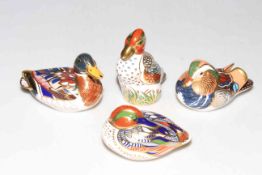 Four Royal Crown Derby paperweights, Green Winged Teal, Teal design Sue Rowe, duck, and other,
