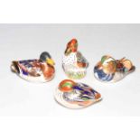 Four Royal Crown Derby paperweights, Green Winged Teal, Teal design Sue Rowe, duck, and other,
