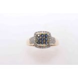 Art Deco style sapphire and diamond ring, set in 10ct yellow gold, with gemological certificate.