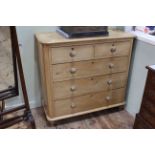 Victorian pine four height chest on turned legs, 110cm wide, 105cm high, 52cm deep.