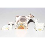Three Royal Crown Derby paperweights, Bluebell Calf, and limited edition Bo and Peep,
