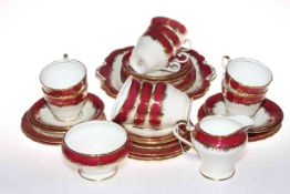 Thirty four piece Aynsley red gilt and white tea service no. 8013.