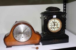 Victorian slate and marble mantel clock and Smiths walnut mantel clock.